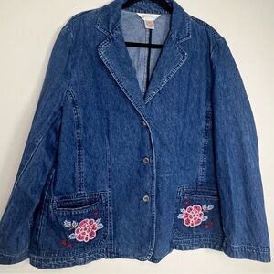 Vintage Northern Reflections Embroidered Denim Blazer Jacket size xl